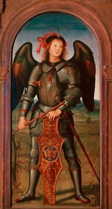 Polyptiek van de Chartreuse van Pavia: De Aartsengel Michaël. Schilderij door Pietro Vannucci, bekend als il Perugino door Pietro Perugino
