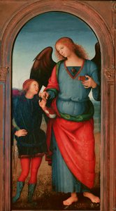 Polyptiek van de Chartreuse van Pavia: Tobie en de Aartsengel Gabriël. Schilderij door Pietro Vannucci, bekend als il Perugino door Pietro Perugino