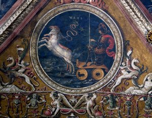 De wagen van Mars, allegorie, detail van de fresco De Heer met profeten en sibillen