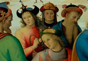 Het Huwelijk van de Maagd, detail van de vrijers door Pietro Perugino