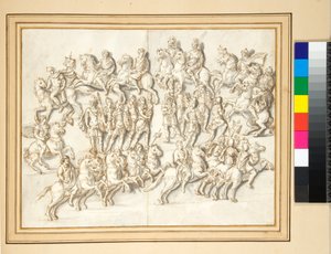 Basis van de zuil van Antoninus Pius, oostzijde (pen en grijze wassing)