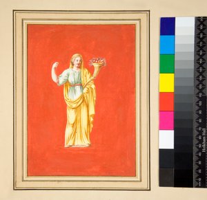 Vrouwelijke figuur op rode achtergrond