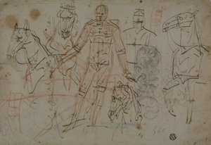 Schetsen van Mannen, Paarden en Decoratief Ontwerp door Pietro Sorri