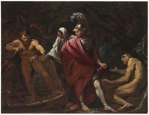 Aeneas en de Cumaeaanse Sibyl presenteren de gouden tak aan Charon