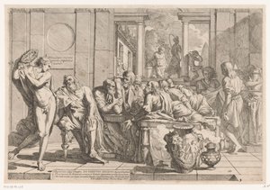 Alcibiades onderbreekt gesprek tussen Socrates en zijn vrienden door Pietro Testa