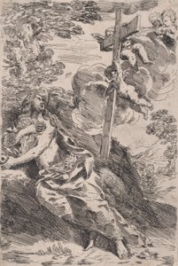 Maria Magdalena in de Woestijn, een Kruis Gedragen door Engelen aan de Rechterkant