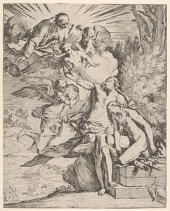 Offer van Isaac: een engel drukt tegen de dolkdragende arm van Abraham, ca. 1645-50