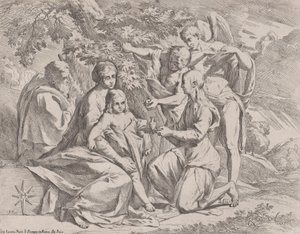 De Heilige Familie gevoed door engelen, ca. 1642-44 door Pietro Testa