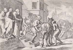 Het vertrek van de verloren zoon, getoond op het punt een paard te bestijgen, uit een serie van vier..., ca. 1645