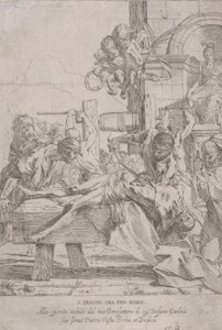 Het martelaarschap van Sint Erasmus die plat ligt terwijl zijn ingewanden worden verwijderd, twee putti..., ca. 1630
