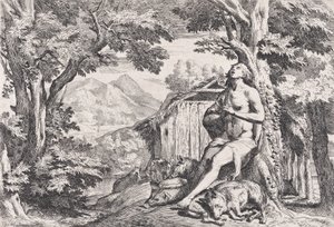 De Verloren Zoon tussen de Varkens, uit een serie van vier prenten door Pietro Testa