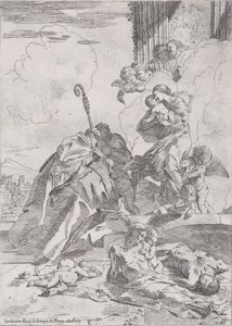 Drie Lucchese heiligen Sts Nicolaas Tolentino, Nicolaas van Bari die bemiddelen door Pietro Testa
