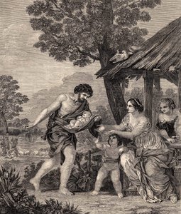 Romulus en Remus. Gravure naar het schilderij van Pietro da Cortone. Gravure uit 1860. door Pietro da Cortona