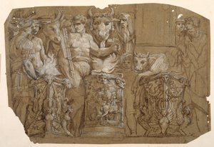 Antiek offer en het huwelijk van Perseus en Andromeda, naar Polidoro da Caravaggio door Pietro da Cortona