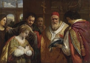 Flavia Domitilla (overleden na 95) ontvangt de sluier van paus Clemens I - Sint Domitilla ontvangt de sluier van paus Clemens I door Cortona, Pietro da door Pietro da Cortona