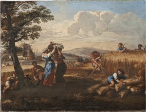 Landschap met oogsttafereel door Pietro da Cortona
