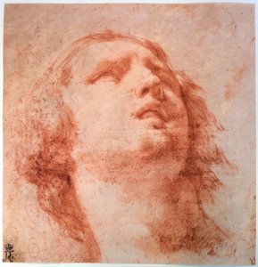 Hoofdstudie van een vrouw die omhoog kijkt door Pietro da Cortona