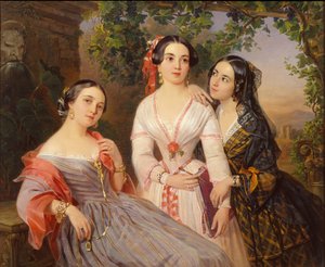 Portret van de zusters gravin Elizaveta Salias De Tournemire, Sophia Sukhovo-Kobylina en Eudokia Petrovo-Solovovo