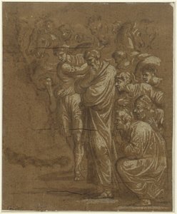 Aanbidding der koningen door Polidoro da Caravaggio (possibly)