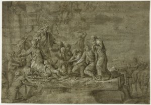 Aanbidding van de Herders door Polidoro da Caravaggio