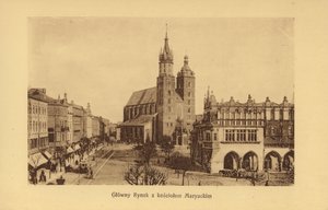 Krakau-Krakau: Grote Markt met de Mariakerk (z/w foto) door Polish Photographer