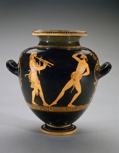 Roodfiguren Stamnos met scène van Hercules met Satyr, 440-420 v.Chr. door Polygnotos Polygnotos