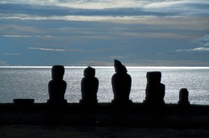 Moai beelden, Rapa Nui Nationaal Park, Paaseiland, Chili