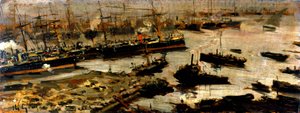 Haven van Genua, schilderij door Mariani door Pompeo Mariani