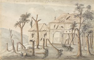 Hougoumont getekend een maand na de actie van 18 juni 1815, juli 1815 door Ponsonby