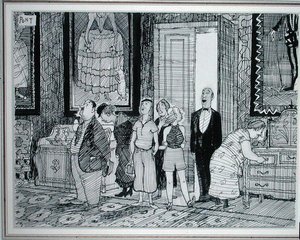 Het Britse Karakter: grote interesse in historische huizen, illustratie uit Punch, gepubliceerd 8 juli 1936 door Pont
