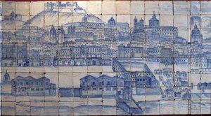 Panoramisch uitzicht op Lissabon, voor de aardbeving van 1755