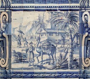 Scène met een kameel in Azië - Azulejos, geschilderd faience