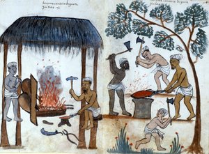De primitieve Indiase metallurgie. 16e-eeuws Portugees manuscript. Rome, Bibl. Casanatense.