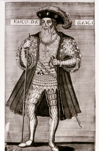 VASCO DA GAMA: Illustratie uit "OS LUSIADAS" door Luis Camoes, Lisboa 1572.