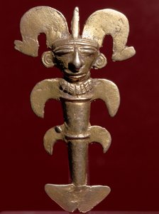 Precolumbiaanse kunst, Quimbaya beschaving: antropomorfe hanger in goud door Pre Columbian Pre Columbian