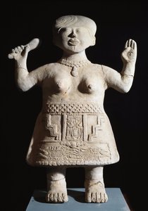 Precolumbiaanse kunst, Totonac beschaving: beeldje van priesteres met armen in de lucht
