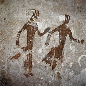 Menselijke figuren. Rotstekeningen, 8000-7000 v.Chr. door Prehistoric Prehistoric