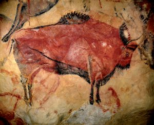 Prehistorie, kunst van het Boven-Paleolithicum: een bizon of oeros, muurschildering in de grot van Altamira