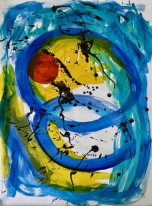 Dynamisch blauw-geel abstract door Preston Harmon