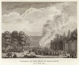 Beeld van de paus verbrand in het koninklijk paleis
