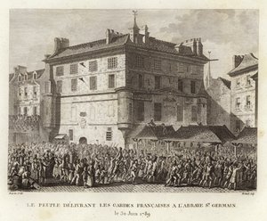 Het volk levert de Franse bewakers af bij de abdij van St Germain