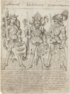 Koning Arthur, Karel de Grote en Godfried van Bouillon door Primary Master of the Strassburg Chronicle