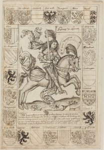 Maximiliaan, Hertog van Oostenrijk, te Paard door Primary Master of the Strassburg Chronicle