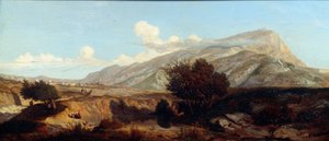 Zicht op de heilige berg, schilderij door Prosper Joseph Gresy (1804-1874)