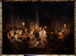 Horace Vernet deelt de ontdekking van de daguerreotypie in de salon van Monsieur Irisson (10 rue Antin, de avond van 10 augustus) door Prosper Lafaye or Lafait