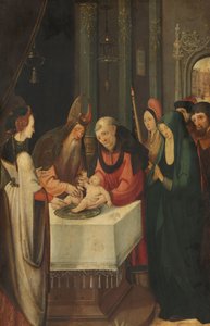 Besnijdenis van Christus, linker vleugel van een altaarstuk, op verso is de Maagd uit een annunciatie scène