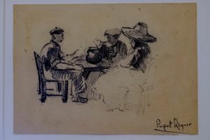 Zittende figuren, Narcís Puget Riquer, houtskooltekening, Puget museum, adellijk huis van Can LLaudis, Dalt Vila, Ibiza, Balearen, Spanje