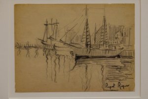 zeilboten, Narcís Puget Riquer, houtskooltekening, Puget museum, adellijk huis Can LLaudis, Dalt Vila, Ibiza, Balearen, Spanje