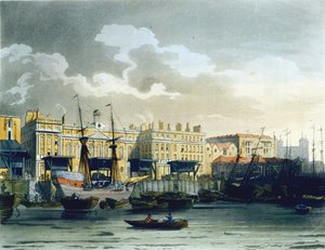 Douanehuis vanaf de rivier de Theems, uit Ackermann