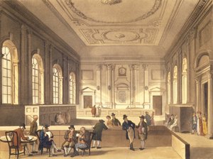 Dividend Hall in South Sea House, uitgegeven door R. Ackermann, 1810 door Pugin and Rowlandson